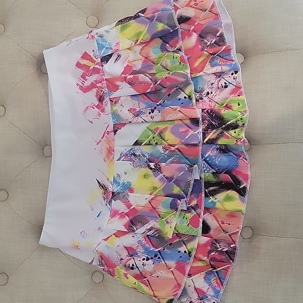 Lucky in Love White Multi-Color Pleated Mini Skirt